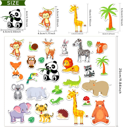 MARFOREVER 50 PCS Jungle Animals Window Gel Clings, Removable and Reusable Thick Decals for Kids Classroom Nursery Home