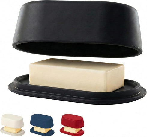 Grey Butter Dish with Lid for Countertop - Modern Plastic Dark Grey