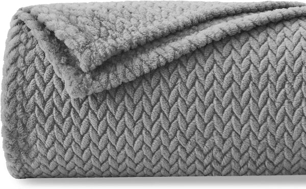 NEWCOSPLAY Super Soft Throw Blanket, Grey Premium Silky Flannel Fleece Leaves Pattern, All Season Use