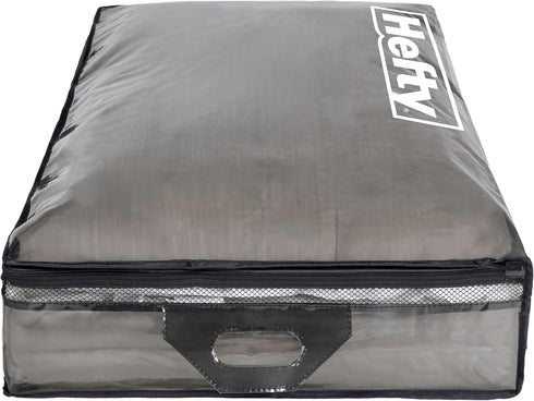 Hefty Underbed Flexible Tote with Breathable Mesh, Double Zip Closure, 39x20x6 inches, 2 Handles for Seasonal Apparel
