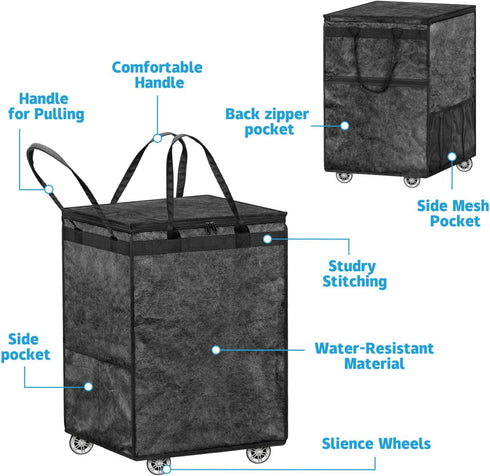Boczif Large Laundry Basket Hamper Bag, Reusable Grocery Bag Collapsible Cart with Wheels and Handle, Rolling Tote