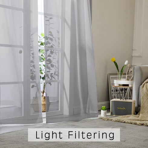OWENIE Short Gray Sheer Curtains 36 Inches, 2 Panels Set for Kitchen Tiers and Bathroom Windows