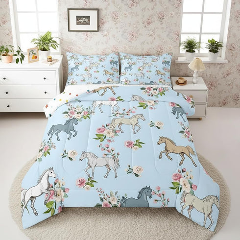 Erosebridal Horse Quilt Queen Size, Farmhouse Western Cowboy Cowgirls Duvet Insert for