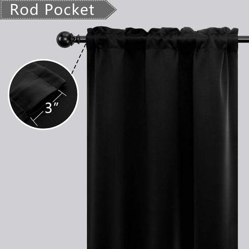 Mrs.Naturall Small Window Curtains for Basement,Blackout RV Curtains for Camper Windows,24 Inch Length,Black by Mrs.Naturall