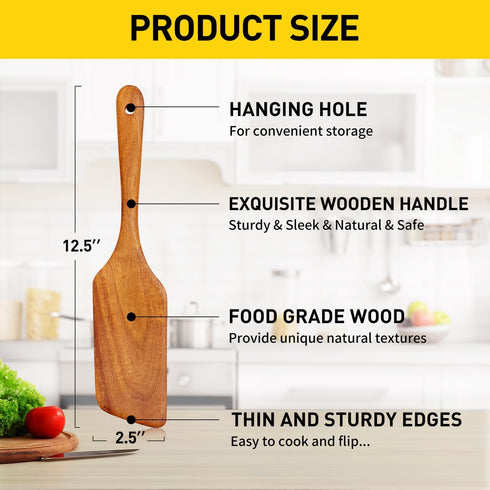 Teak Wooden Spatula for Cooking, Best Non-Stick Wood Kitchen Turner and Scraper