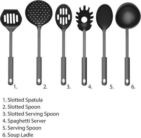 Chef Buddy 6-Piece Kitchen Utensils Set, Essential Plastic Cooking Tools including Spatulas, Spoons, and Gadgets