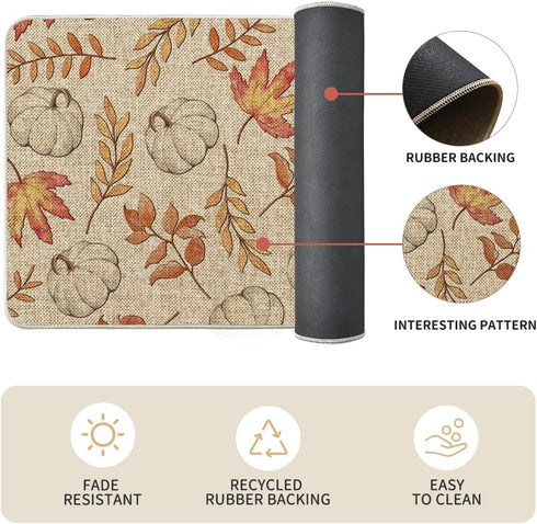 Artoid Mode Pumpkins Fall Kitchen Mats Set of 2, Autumn Maple Leaves Home Decor Low-Profile Rugs for Floor