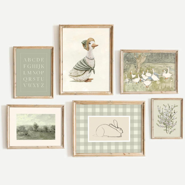 SYYANKK Vintage Nursery Wall Art Kids Canvas Poster Baby Room Wall Decor Sage
