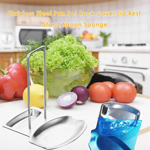 Kitchen Pan Lid Holder and Spoon Rest, Stainless Steel Cookware Organizer for Uncluttered Desktop