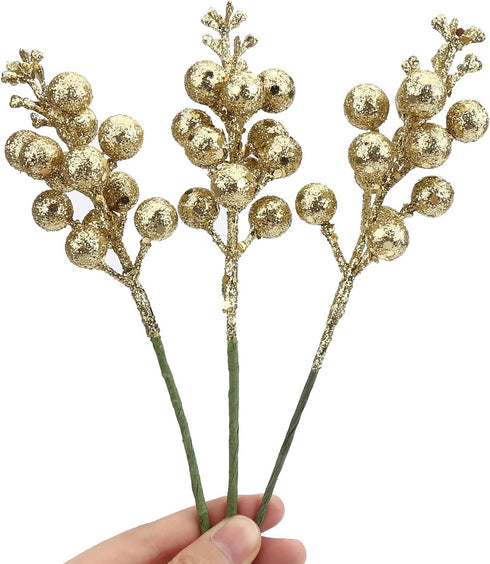 Stems,20Pcs 7.8 Inch DIYASY Champagne Glitter Berry Artificial Xmas Picks and Sprays Christmas Tree Filler Branches