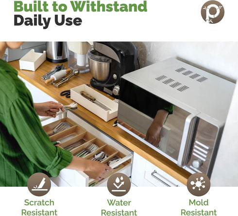 Silverware Tray for Drawer Organizer, Kitchen Cutlery Organizer with Expandable Adjustable Wooden Dividers (8-Slots)