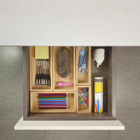 Teicui 5-Piece Pure Bamboo Drawer Organizer Set, Suitable for Kitchen Silverware, Makeup, Desk Organization
