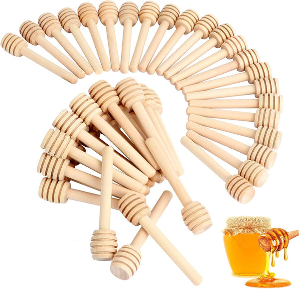 51 PCS Mini Wooden Honey Sticks Dipper, 3 Inch Honey Stirrer Stick for Honey Jar Dispense Drizzle Honey and Wedding