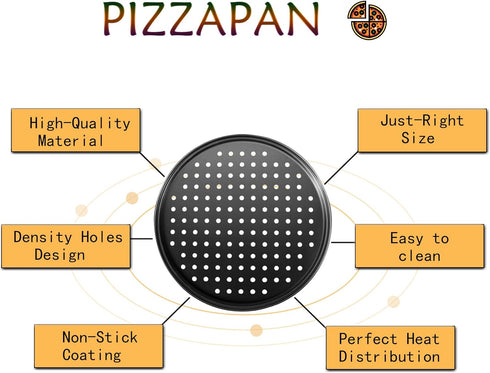 Pizza Steel Pan for Oven, 12 Inch Nonstick Round Pizza Baking Sheet, Perforated Carbon Steel Pizza Bakeware
