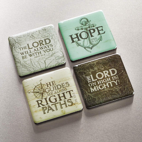 Christian Art Gifts Inspirational Refrigerator Scripture Magnet for Men, Deuteronomy 31:8 - Set of 4
