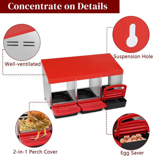 3-Compartment VINGLI Chicken Nesting Box Roll-Out with Plastic Baskets, Egg Nesting Boxes for Hens, Chicken Coop Laying