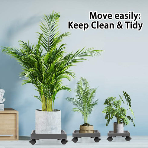 Skelang Set 3 Square Plant Caddy, Wheeled Planter Trays, ABS Plant Pallet, Heavy Duty Plants Dolly Saucer for Moving
