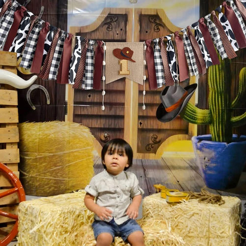 Derzhssg 1st Birthday High Chair Banner - Cowboy Rodeo Party Decoration for Boy, Western Theme Birthday One Party, My