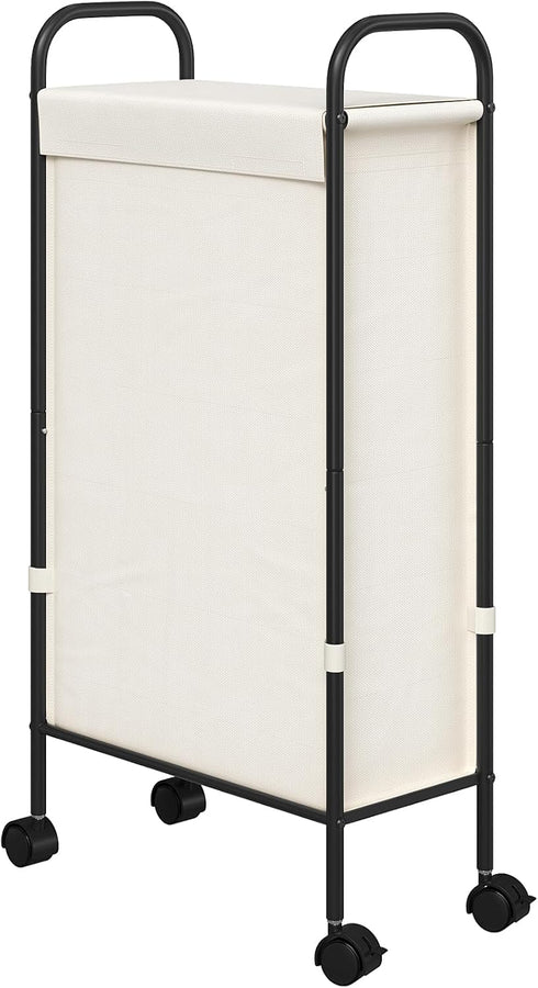 ELYKEN Slim Laundry Hamper with Lid - 50L Small Rolling Laundry Basket on Wheels for Small Bathroom, Creamy