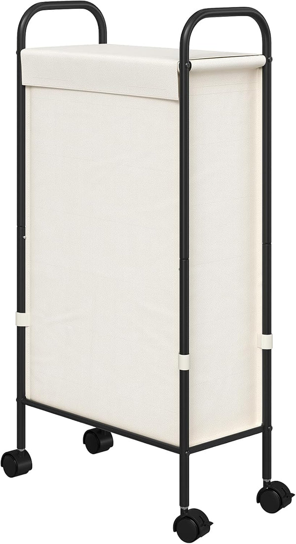 ELYKEN Slim Laundry Hamper with Lid - 50L Small Rolling Laundry Basket on Wheels for Small Bathroom, Creamy