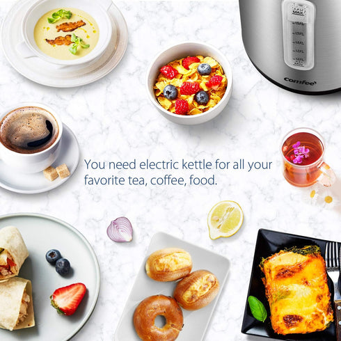 COMFEE' Stainless Steel Electric Kettle, 1.7 Liter Hot Water Kettle, 1500W Fast Boil with Auto Shut-Off