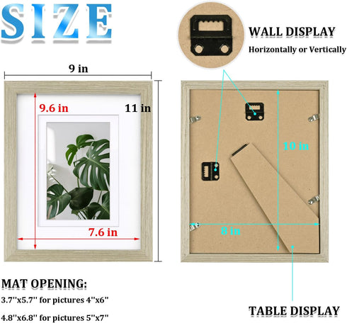 Egofine 8x10 Picture Frames 4PCS, Solid Wood Display for 4x6 and 5x7 Photos, Distressed Wood Grain
