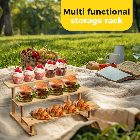 3 Stand3 Tier1Pack CROISSANT Bamboo and Wood Tier Cupcake Stand, Food Display Risers for Party , Statues and Lego