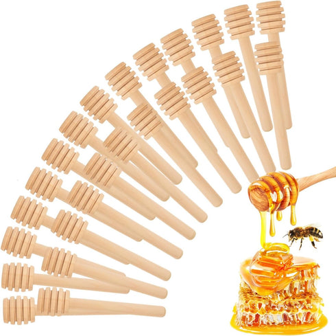 WEFOO 25 PCS Wooden Honey Dipper Sticks, 3 Inch Honey Sticks Mini Honeycomb