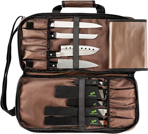 EVERPRIDE Large Knife Bag for Chefs Holds 20 Knives PLUS Zippered Compartment for Kitchen Tools