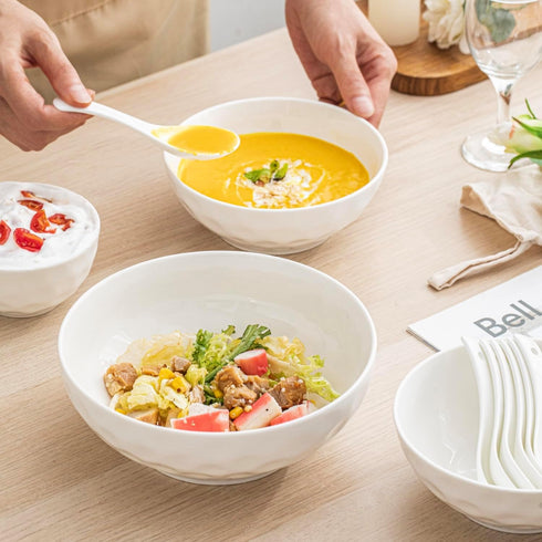 Porcelain Soup Bowls Set of 6, 4.5 Inch Oatmeal Bowls - Microwave and Dishwasher Safe, Ice Cream Bowls