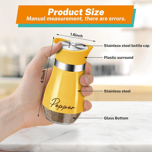 Salt and Pepper Shakers Set,4 oz Glass Bottom Salt Pepper Shaker with Stainless Steel Lid for Kitchen Cooking Table, RV, Camp,BBQ Refillable Design (Yellow) by Arrozon