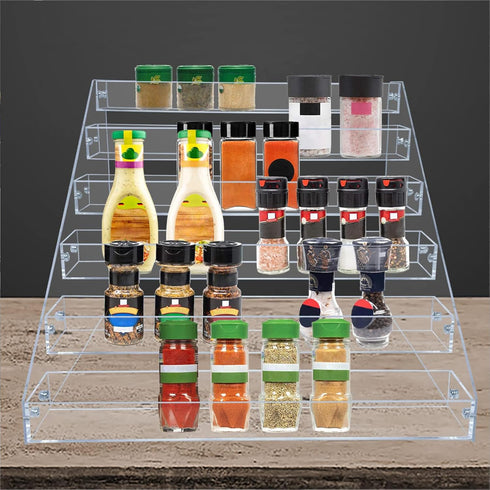 PMMASTO Countertop, 6 Countertop, Tiered Spice Rack, Seasoning Organizer, Clear Acrylic Vertical Shelves Can Organizer