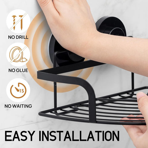2 Pack LEVERLOC Strong Suction Cup Corner Shower Caddy, Large Capacity Removable Bathroom Organizer, Stainless Steel