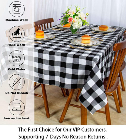 ShinyBeauty 54x54-Inch Checked Square Tablecloth, Black and White Buffalo Plaid Washable Cotton for Dining Room