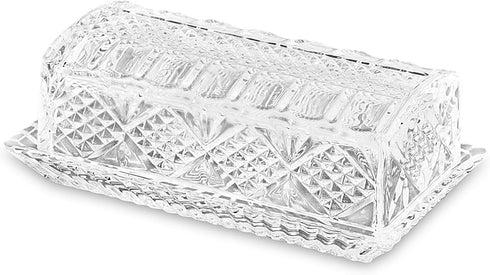 Large 7" x 3.75" x 2.75" Deep Danish Crystal Covered Butter Dish, Beautiful Decorative Design