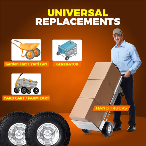 (2-Pack) 10-Inch 4.10/3.50-4" 5/8" 2.2" Offset Wheelbarrow, AR-PRO Solid Rubber Tire Wheels - Replacement Flat Free