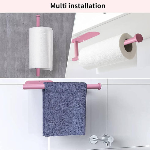 Pink Paper Towel Holder, Self Adhesive or Drilling Under Cabinet Paper Towel Rack, Wall Mounted (Pink)