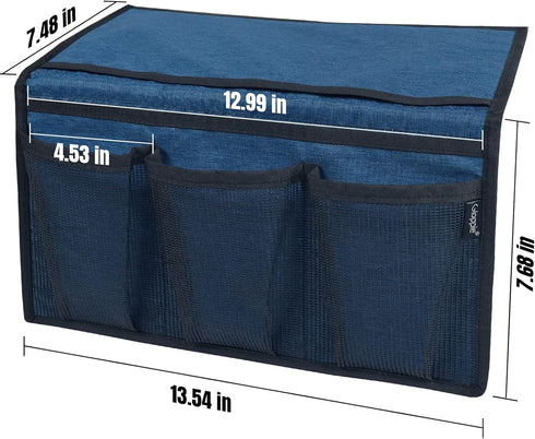 Blue Bedside Caddy Organizer - Nightstand & Loft-Bed Storage with Pockets