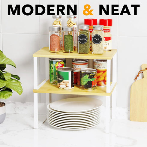 2 Pack, Counter SpaceAid Cabinet Shelf Organizers Kitchen Rack Shelves Riser, Stackable Expandable Spice Rack, Pantry
