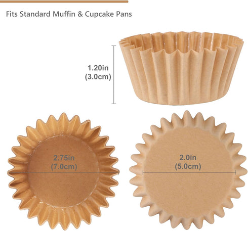 Caperci Heavy Duty Standard Natural Cupcake Liners, 150 Counts, Grease-Resistant Paper Muffin Baking Cups