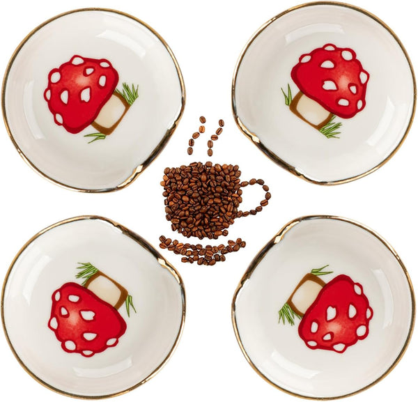 4 PCS Mushroom Coffee Spoon Rest, Ceramic Spoon Rests with Gold Rim for Coffee Bar Accessories, Mini Cooking Spoon