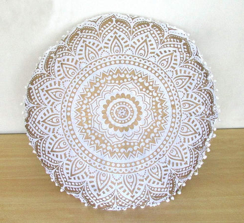 32" 32" Gold Mandala Barmeri Large Floor Pillow Cover Cushion Meditation Seating Ottoman Throw Cover Hippie Decorative