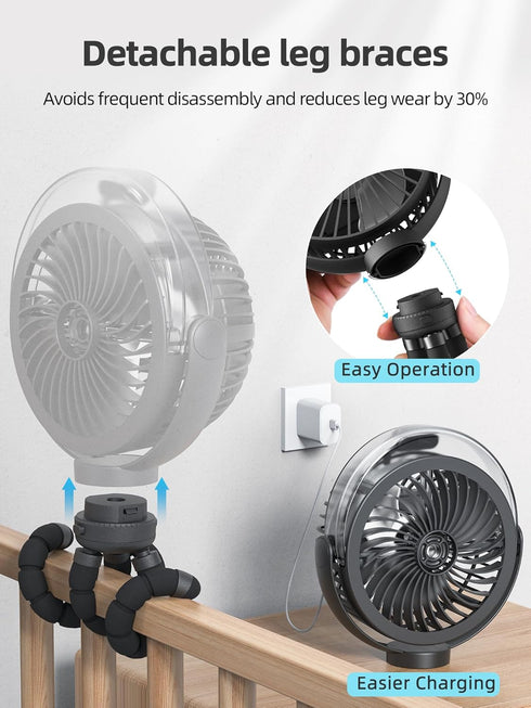 Wavmill 6000mAh 360 Misting Stroller Fan, Battery Operated Portable Fan with Light & Pivoting, Personal Fans