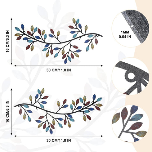 Hotop 2 Pieces Metal Tree Leaf Wall Decor, Vine Olive Branch Leaf Wall Art Wrought Iron Scroll Sculptures