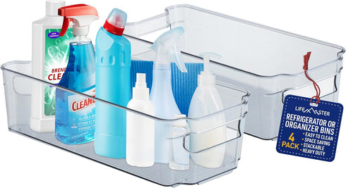 Stackable Clear Pantry Organizers and Storage Bins - 4 Pack for Kitchen Organization, Freezer Storage