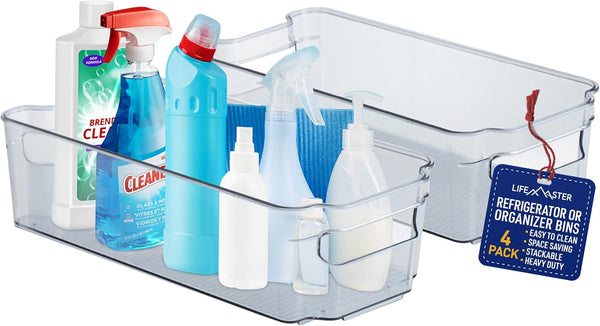 Stackable Clear Pantry Organizers and Storage Bins - 4 Pack for Kitchen Organization, Freezer Storage