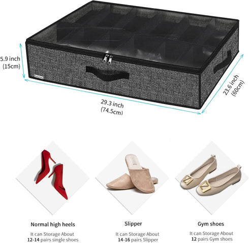Onlyeasy Under Bed Shoe Storage Organizer, 4 Pack Fit 12x4 Pairs, Underbed Solution with Sturdy Sidewall