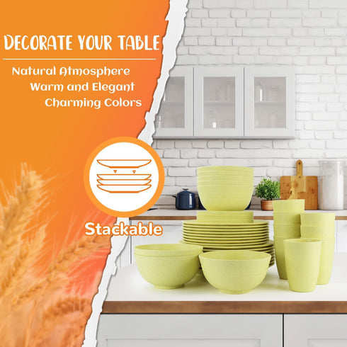 Set 40-Piece 8 Set Sets Set Set Wheat Straw Dinnerware Service for Unbreakable Dishes Plates and Bowls Drinking Glasses