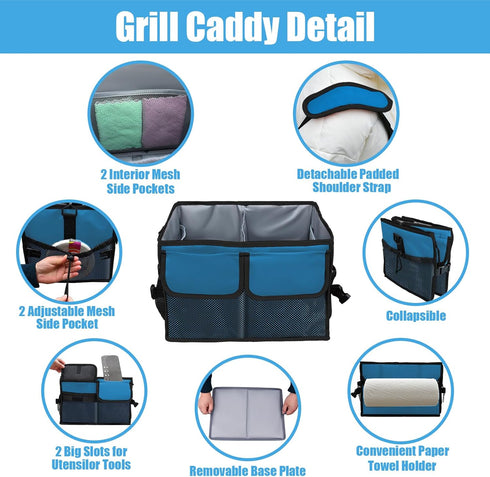 Amerbro 600D Large Grill Caddy with Paper Towel Holder - BBQ Caddy Organizer for Utensil, Condiment - Easy Carry Picnic