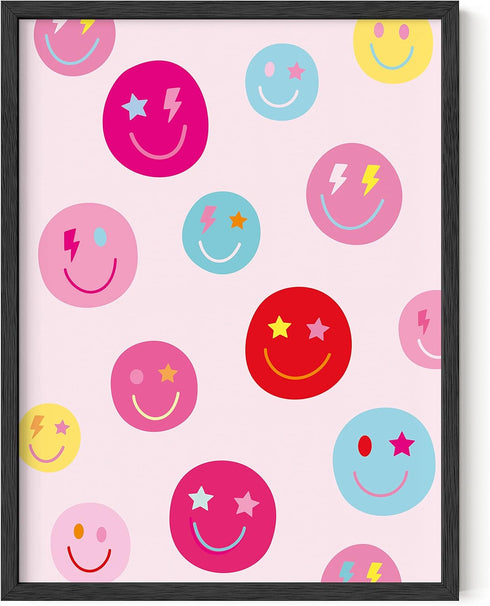 HAUS AND HUES Smiley Face Poster, Preppy Wall Art Pink Aesthetic for Teen Girls, Unframed 12”x16”
